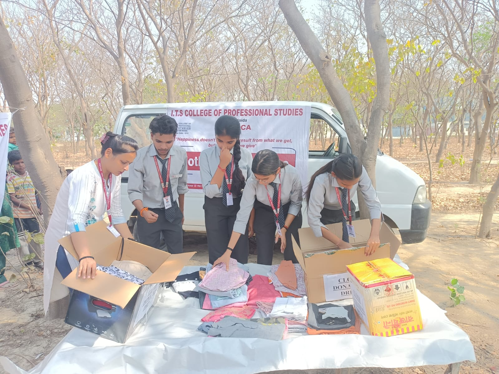 ITS CPS BBA BCA students and faculty organizing Cloth Donation Drive Greater Noida April 2025
